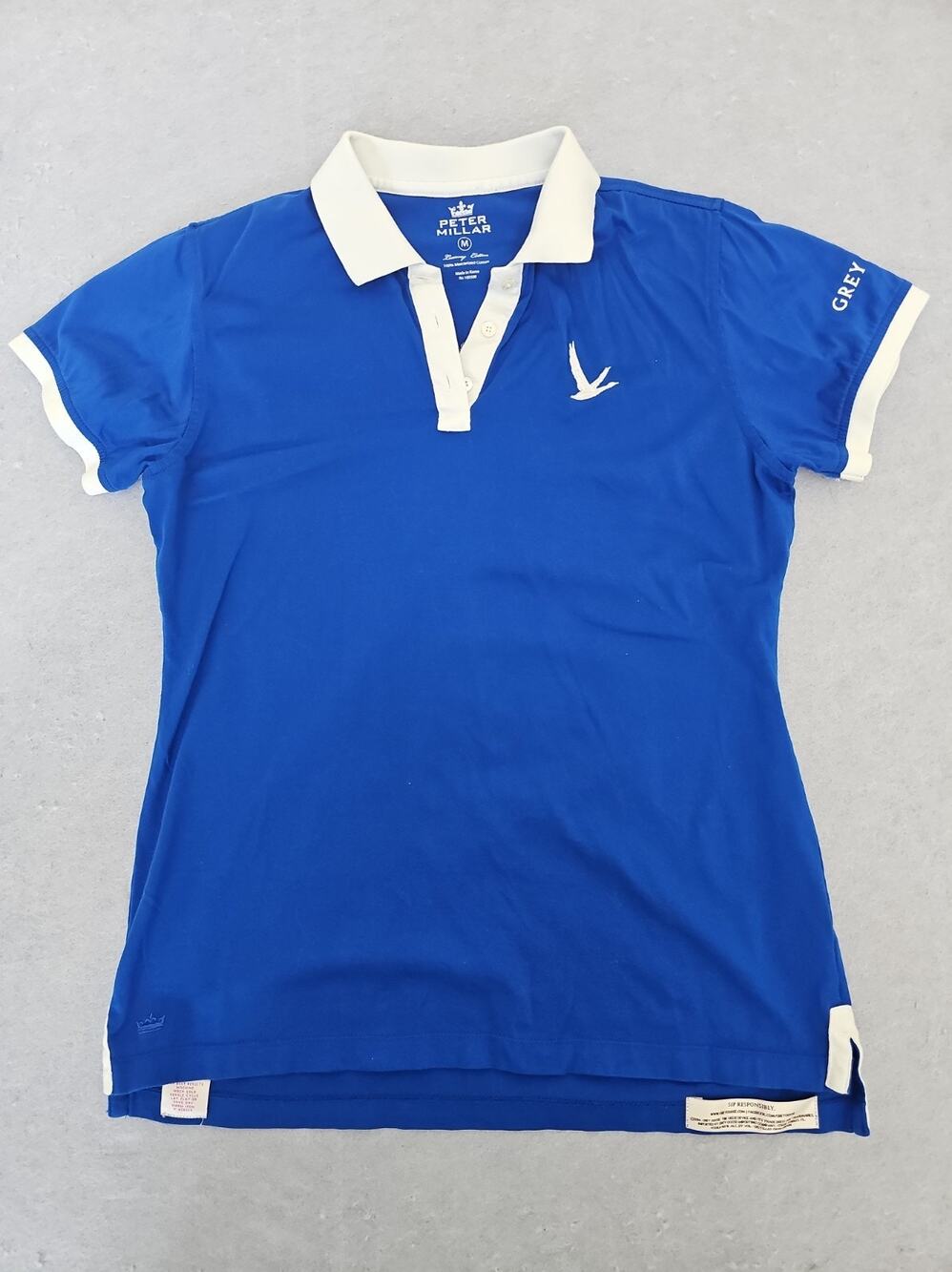 Peter Millar Womens Medium Grey Goose Vodka Golf Shirt Blue Summer Polo Tshirt